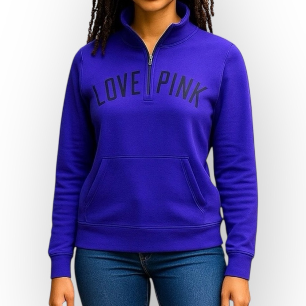 PINK Victoria’s Secret Purple 1/4 Zip Pullover Jacket Love Pink Size Medium